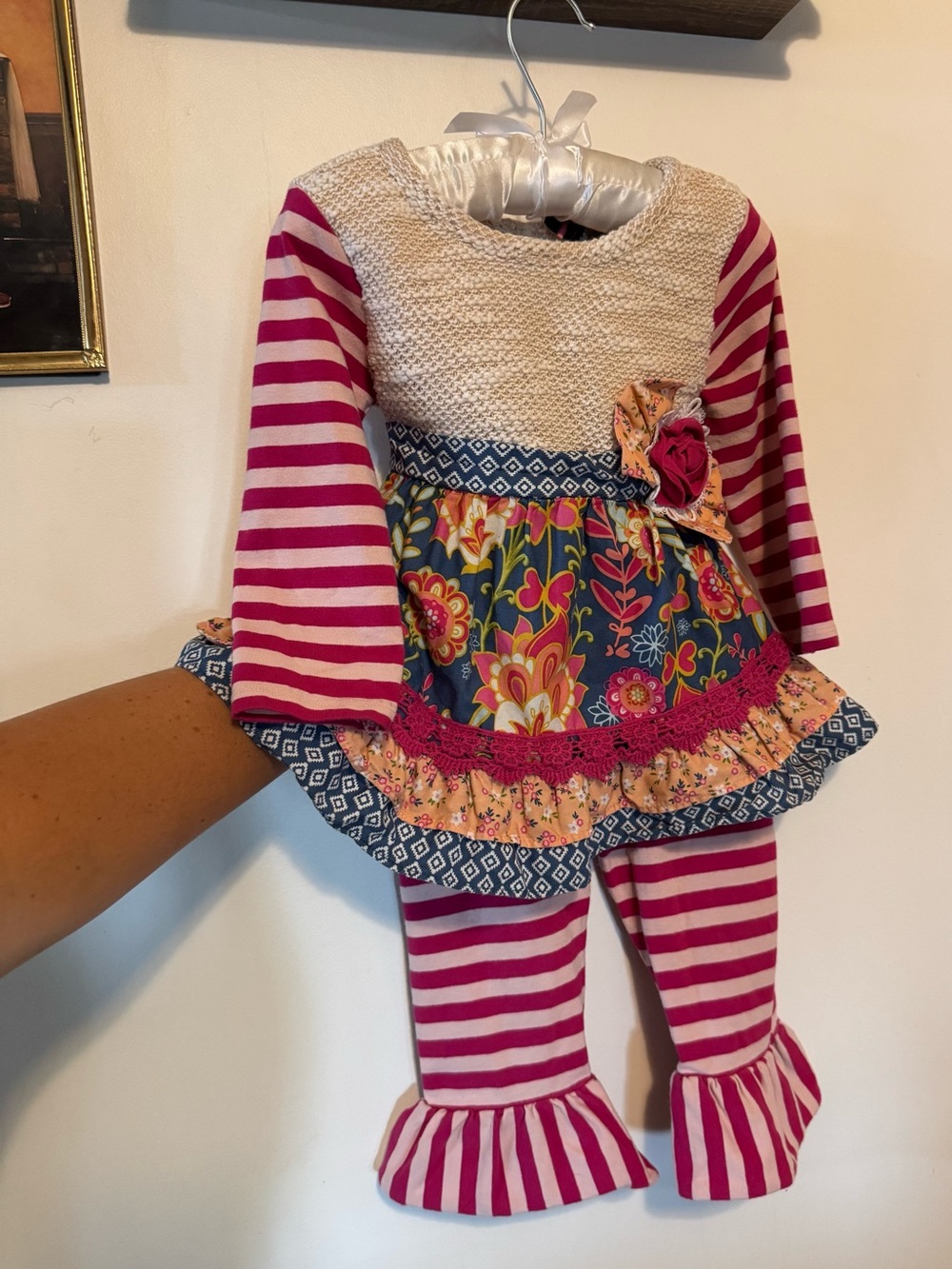Counting Daisies Mixed Media Floral Striped Ruffle Pants Set 18M